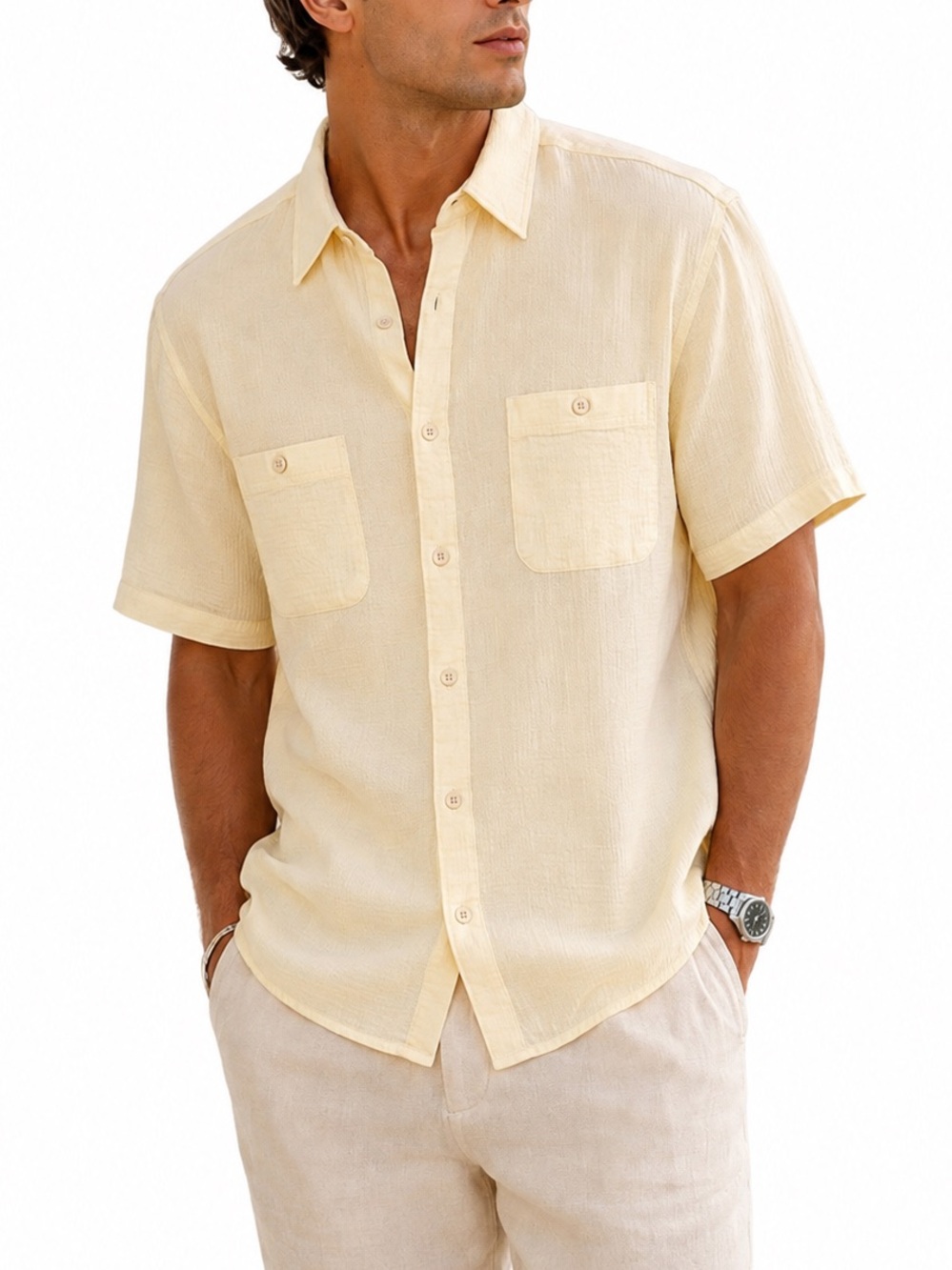 ROWM MENS PALE YELLOW SHORT SLEEVE SHIRT SZ XL